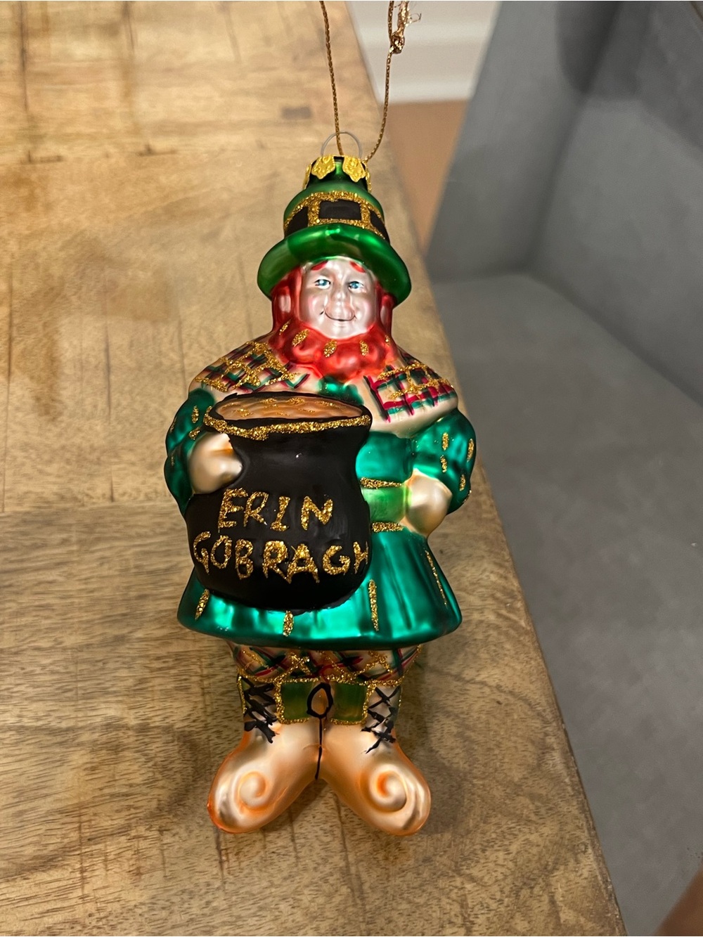 hand-painted, mouth-blown European glass leprechaun ornament